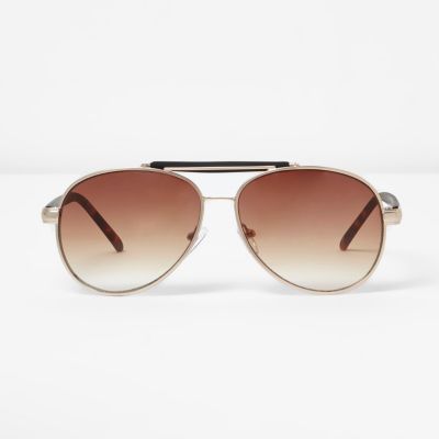 Gold contrast brow bar aviator sunglasses